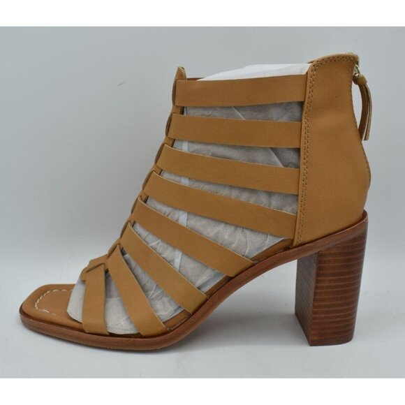 Sofft Womens Size 8.5 Stratford Luggage Leather Cage Zip Heeled Open Toe Sandals - Picture 6 of 11